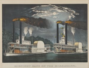 Wyścig o północy na Missisipi autorstwa Currier and Ives