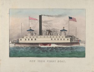 New York Ferry Boat, ok. 1860-65 (ręcznie kolorowana litografia) autorstwa Currier and Ives