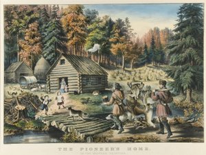 Dom pioniera na zachodniej granicy autorstwa Currier and Ives