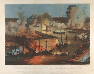 Wspaniały triumf marynarki wojennej na Missisipi, 24 kwietnia autorstwa Currier and Ives