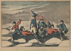 Waszyngton przekracza Delaware wieczorem poprzedzający bitwę pod Trenton, 5 grudnia 1776 r. autorstwa Currier and Ives