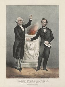 Waszyngton i Lincoln. Ojciec i zbawca naszego kraju, ok. 1865 (litografia kolorowa) autorstwa Currier and Ives