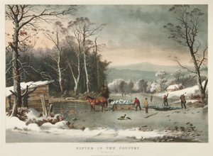 Zima na wsi, lód autorstwa Currier and Ives
