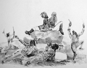 Currier & Ives ilustracja XIX wieku. A Howling Swell - on the War Path (oryginalny rysunek Thomasa Wortha, z którego wykonano oryginalną odbitkę) autorstwa N. and Ives, J.M. Currier