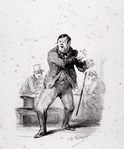 Komicy na scenie. Tabliczka umieszczona w albumie „Les Ficelles Dramatiques unrolled by Berthelier de l’opera comique” (litografia) autorstwa Nadar