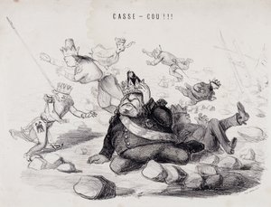 Dareneck!!! (Złamanie karku). Litografia Gabriela Auberta, drukarza w Paryżu, który wydaje gazetę „La Caricature” autorstwa Nadar