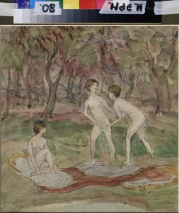 Kąpiących się. Praca Nadieżdy Sergeyevny Psishcheva (1881-1913), akwarela na papierze autorstwa Nadezhda Psishcheva