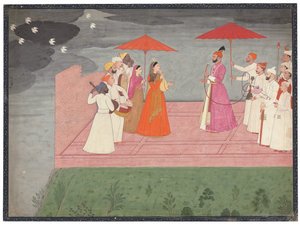 Muzycy grający ragę dla Balwant Dev Singh w porze deszczowej, ok. 1745-50