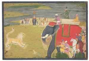 Raja Balwant Dev Singh na lwie shikaar, ok. 1750