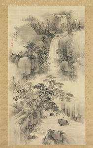 Krajobraz z wodospadem, 1841. autorstwa Nakabayashi Chikuto