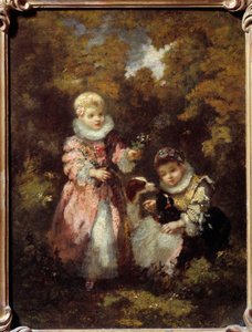 Dzieci i psy Obraz Narcyza Diaz de la Pena (1807-1876) (ec. de Barbizon) Ndz. 0,32x0,24 m² autorstwa Narcisse Virgile Diaz de la Peña