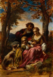 Postacie i pies w krajobrazie, 1852. autorstwa Narcisse Virgile Diaz de la Peña