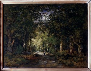 Droga pod drewnem Obraz Narcisse Diaz de la Pena (1807-1876) XIX w. Nd. 0,24x0,32 m²