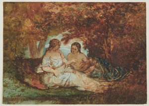 Scena w lesie, ok. 1830-50 (pióro, tusz, akwarela i olej na papierze) autorstwa Narcisse Virgile Diaz de la Peña