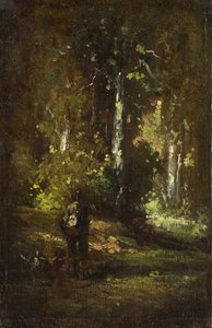 Widok wnętrza lasu z myśliwym autorstwa Narcisse Virgilio Diaz de la Peña, Alexandre Gabriel Decamps
