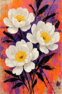 Kwiaty piwonii w abstrakcyjnej stylistyce autorstwa Natalie Bruns