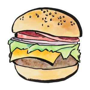 Cheeseburger w stylu akwareli autorstwa Natalie Bruns