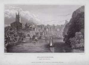 Knaresborough, od mostu (rycina) autorstwa Nathaniel (after) Whittock