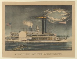 Światło księżyca nad Missisipi, 1872-74., 1872-74. Twórcy: Nathaniel Currier, James Merritt Ives, Currier i Ives. autorstwa Currier and Ives