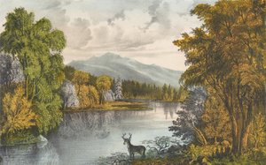 Jezioro Moosehead, Maine, 1857-72., 1857-72. Twórcy: Nathaniel Currier, James Merritt Ives, Currier i Ives. autorstwa Currier and Ives