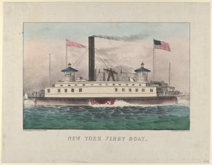Statek promowy w Nowym Jorku, ca. 1860-65., ca. 1860-65. Twórcy: Nathaniel Currier, James Merritt Ives, Currier i Ives. autorstwa Currier and Ives