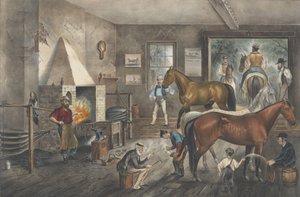 Trotting Cracks at the Forge, 1869., 1869. Twórcy: Nathaniel Currier, James Merritt Ives, Currier and Ives. autorstwa Currier and Ives