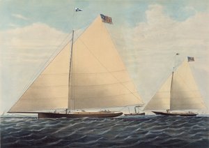 Cutter Yacht Scud z Filadelfii - modelowany przez Roberta L. Stevensa, Esq., 1855. autorstwa Nathaniel Currier