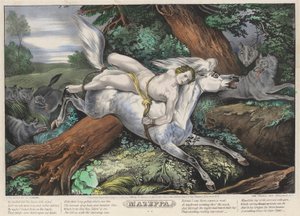 Mazeppa: Płyta 2 z zestawu czterech (4) płyt (ścigane przez wilki) autorstwa Nathaniel Currier