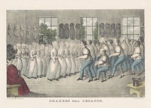 Shakers koło Lebanon, ok. 1830 (litografia ręcznie kolorowana) autorstwa Nathaniel Currier