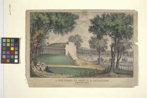 Grób Genl. WH Harrison (litografia ręcznie kolorowana) autorstwa Nathaniel Currier