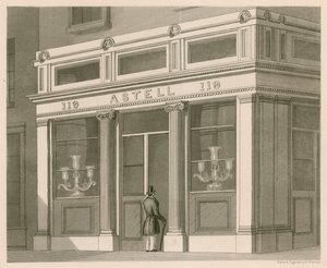 Witryna sklepu Astell, Wine and Spirit Warehouse, Grafton Street, Tottenham Court Road autorstwa Nathaniel Whittock