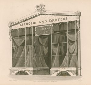 Witryna sklepu dla panów Turner i Clark, Mercers and Drapers, Coventry Street, Londyn autorstwa Nathaniel Whittock