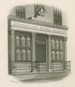 Sklep z przodu Godfrey i Cooke, apteki, Conduit Street, Londyn autorstwa Nathaniel Whittock
