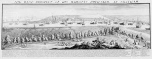 Zachodnia perspektywa stoczni Jego Królewskiej Mości w Chatham, 1738