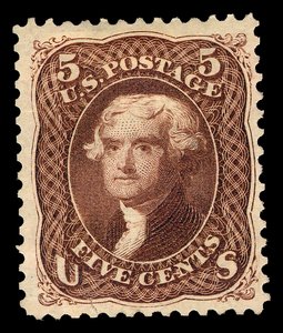 5c Ponowne wydanie singla Thomasa Jeffersona, 1875.