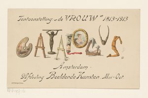 Karta zapowiedzi wystawy De Vrouw, 1813-1913 (tytuł na obiekcie) autorstwa Nelly Bodenheim (signed by artist)