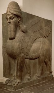 Skrzydlaty lew z głową człowieka (lamassu), c.883-859 pne (alabaster gipsowy)