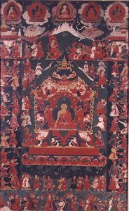 Budda inaugurujący praktykę otrzymywania jałmużny z „Prabhy” (wiszący zwój) autorstwa Nepalese School