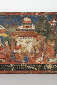 Detal z okładki rękopisu buddyjskiego (nieprzezroczyste wc na drewnie) autorstwa Nepalese School