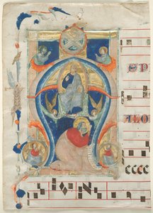 Fragment antyfonarza z historycznym inicjałem (A): Chrystus w majestacie