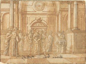 Chrystus i niewiasta przyłapana na cudzołóstwie autorstwa Netherlandish 16th Century