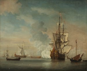 Angielski okręt wojenny oddający salut autorstwa Netherlandish School