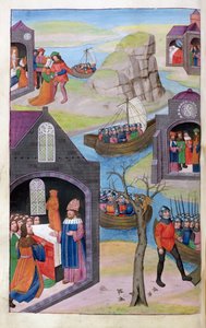 Ms 324 f.118 przeciwko śnie Heenbasa. Paryż i Helena. Kalchas wyjaśnia cud, z Metamorfoz 12 Owidiusza, 1479 autorstwa Netherlandish School