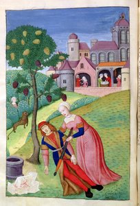 Ms 324 f.44 v. Alcithoe, Pyramus i Thisbe, Morwa zmienia kolor, z Metamorfozy Owidiusza, 1479