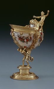 Filiżanka Nautilus, ok. 1560 (srebro pozłacane, Nautilus i malowana masa perłowa)