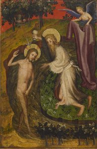 Chrzest, ze składanego ołtarza, ok. 1400 (tempera i złoty płatek na desce) autorstwa Netherlandish School