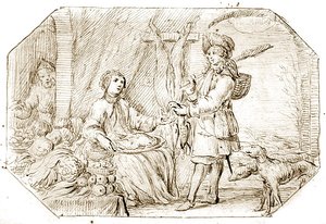 Cztery pory roku: zima - powrót z polowania, ok. 1675 (pióro i atrament sepia na papierze) autorstwa Netherlandish School