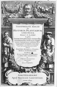 Strona tytułowa Historii Plantarum Libri Ten Theophrastusa (ok.372-c.287 pne) wydanej w Amsterdamie w 1644 r. autorstwa Netherlandish School