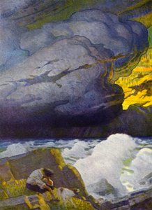 Ilustracja do Robinsona Crusoe (kolor lito) autorstwa Newell Convers (after) Wyeth