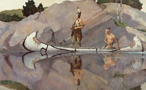 Indianie w kajaku autorstwa Newell Convers Wyeth